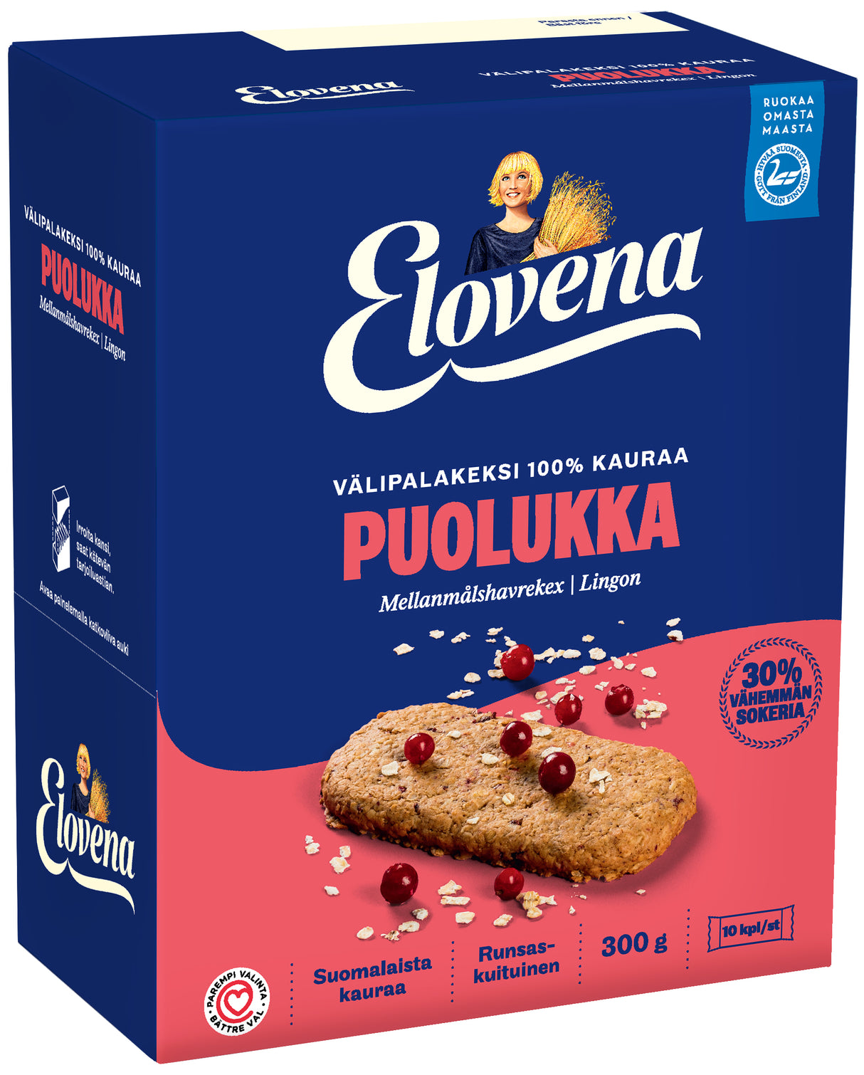 Elovena 10x30g oat-lingonberry wholegrain snack biscuit 100% oats