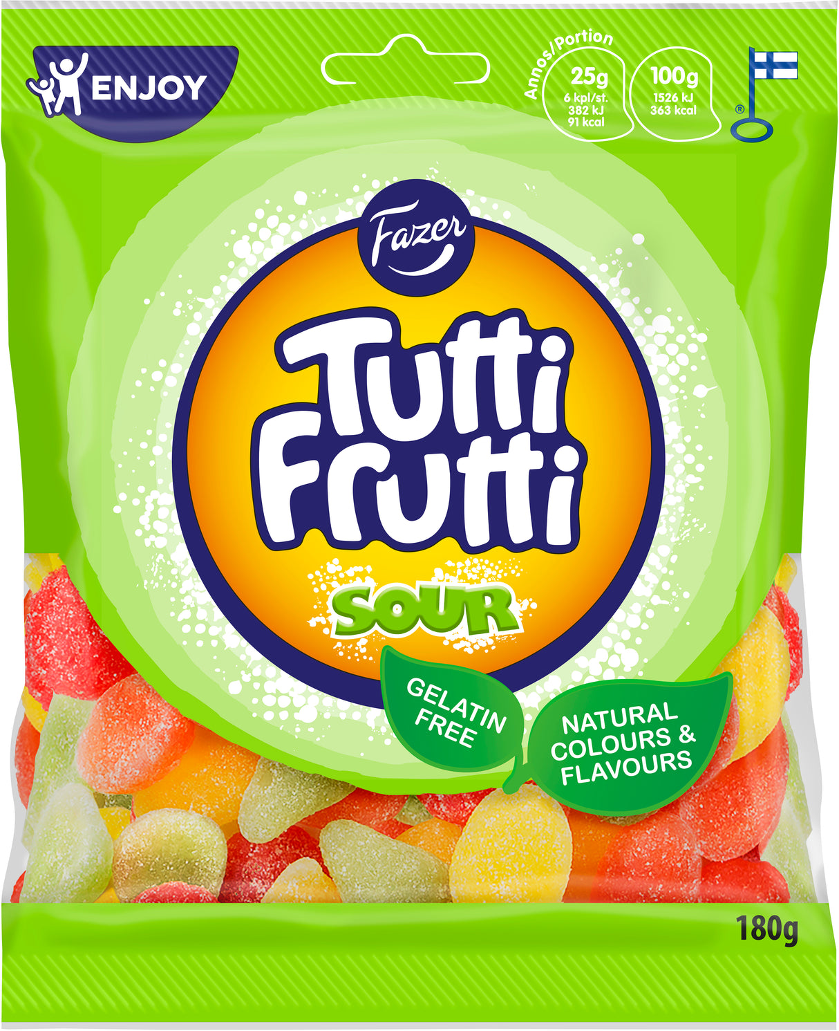 Fazer Tutti Frutti Sour kirpeä karkkipussi 120g