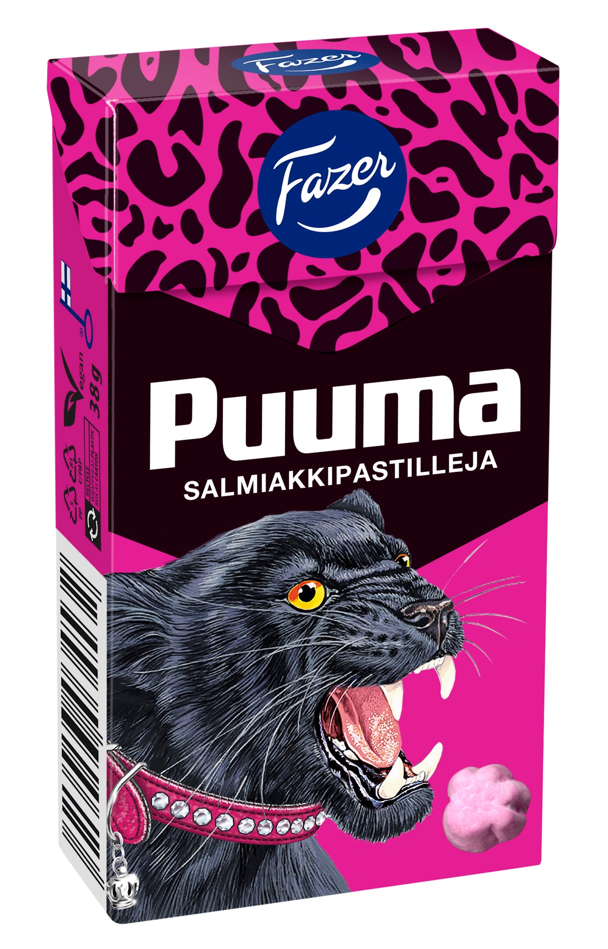 Fazer Pantteri Puuma Salmiakkilakritsirakeita 38g HUOM! Parasta ennen 14.12.2025