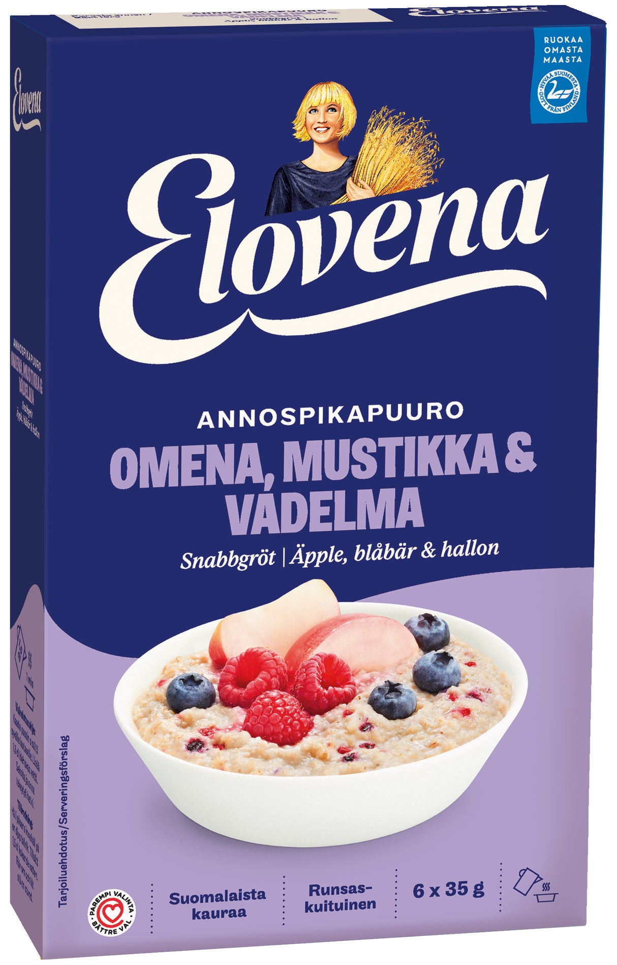 Elovena 210g apple-blueberry-raspberry instant oatmeal