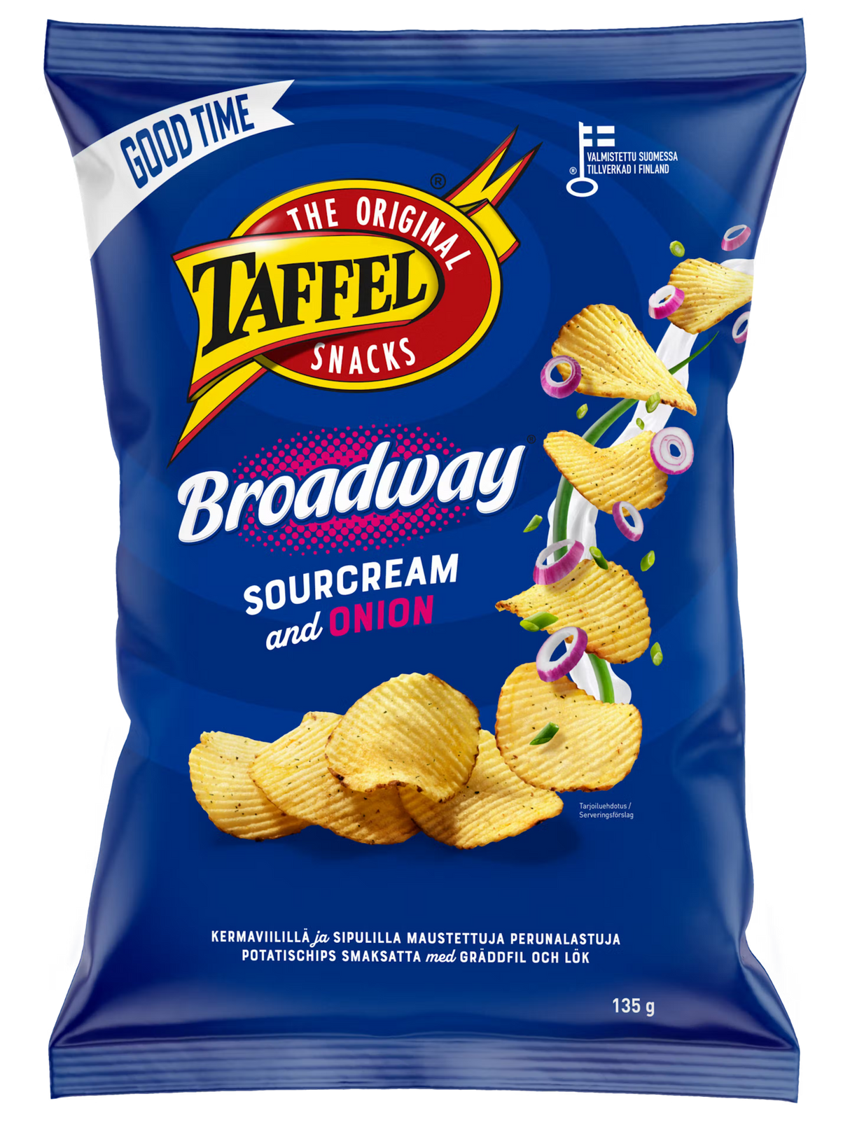 Taffel Broadway sourcream & onion flavoured chips 150g