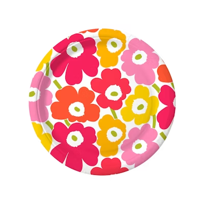 Marimekko Mini poppy pink yellow Cardboard plate 23cm 20pcs