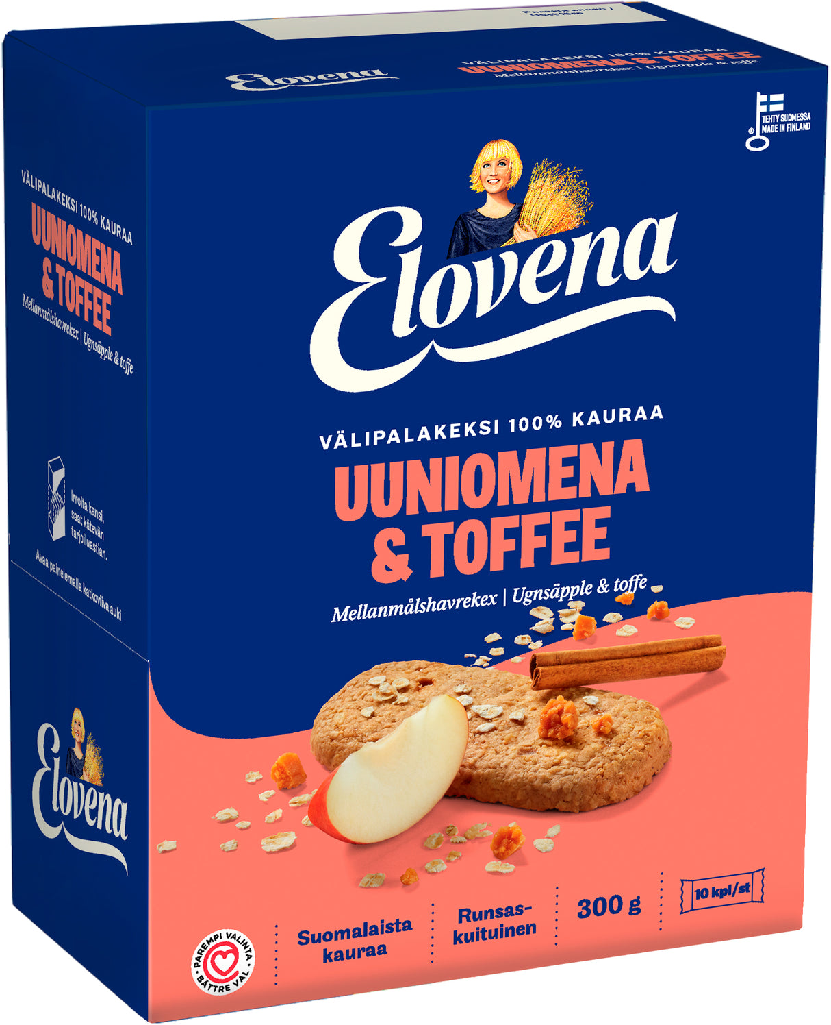 Elovena 10x30g baked apple-toffee snack biscuit 100% oats