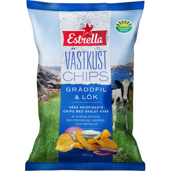 Estrella Västkustchips Gräddl & Lök Släta 180g