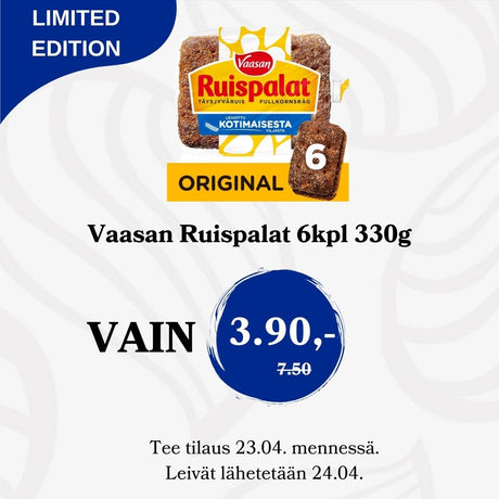 Vaasan Ruispalat 6kpl 330g vain 3.90 CHF