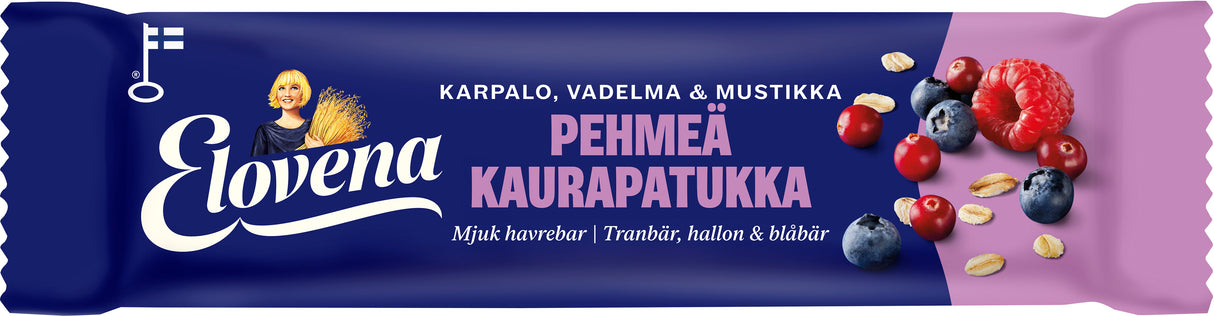 15x30g Elovena karpalo-vadelma-mustikka pehmeä kaurapatukka BOX