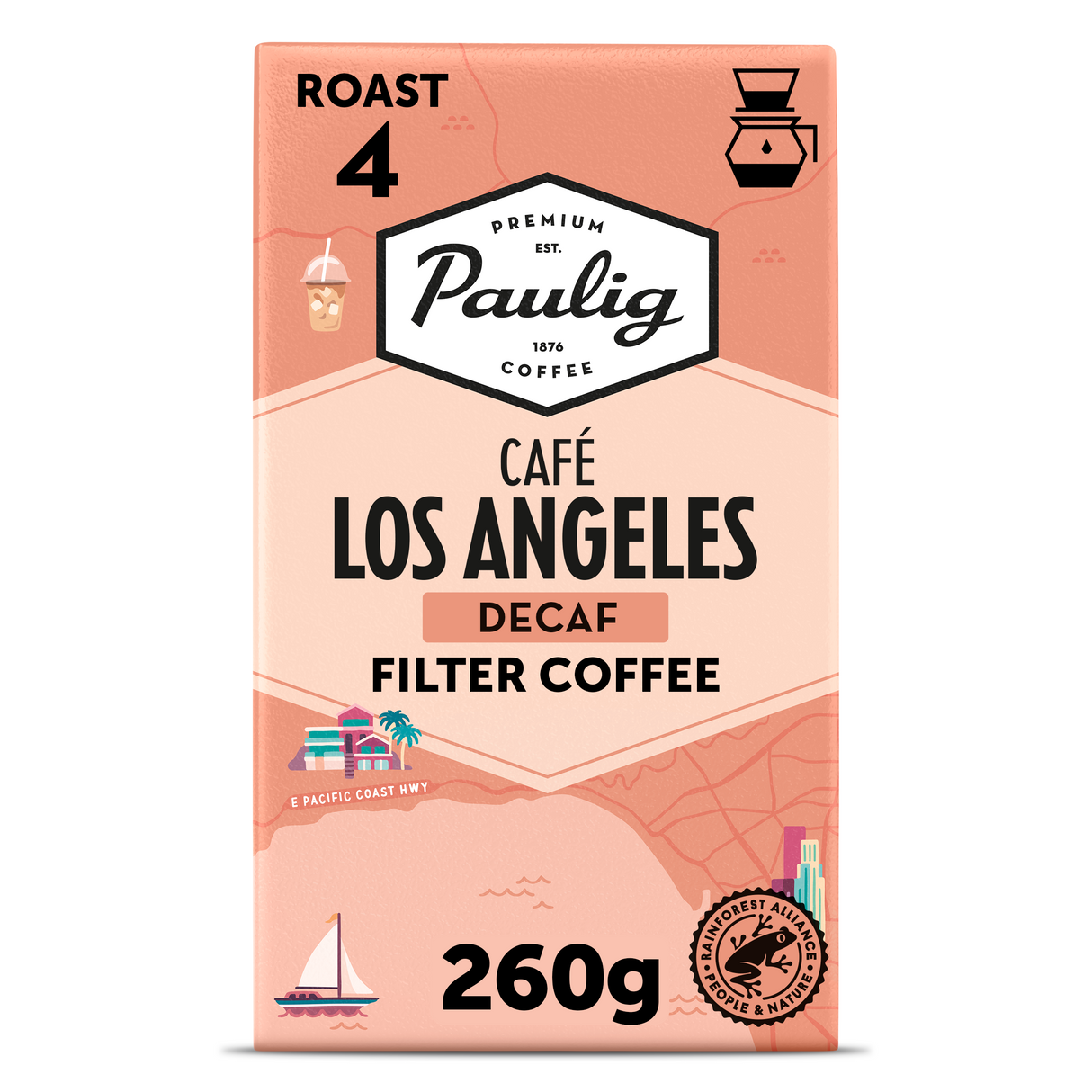 Paulig Café Los Angeles decaffeinated filter ground coffee 260g