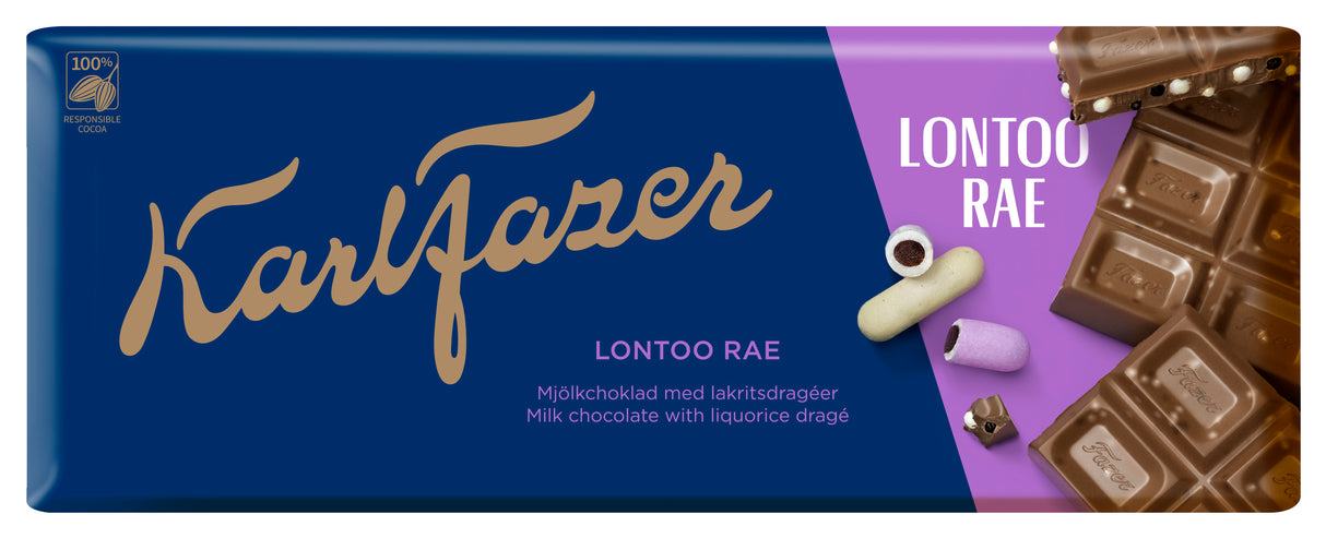 Karl Fazer Lontoo rae lakritsirae suklaalevy 200g