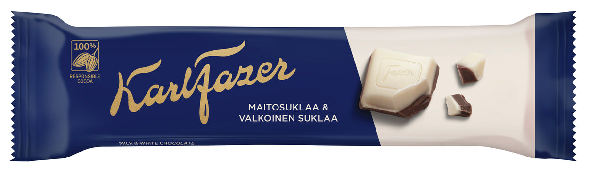 Karl Fazer milk chocolate and white chocolate bar 38g