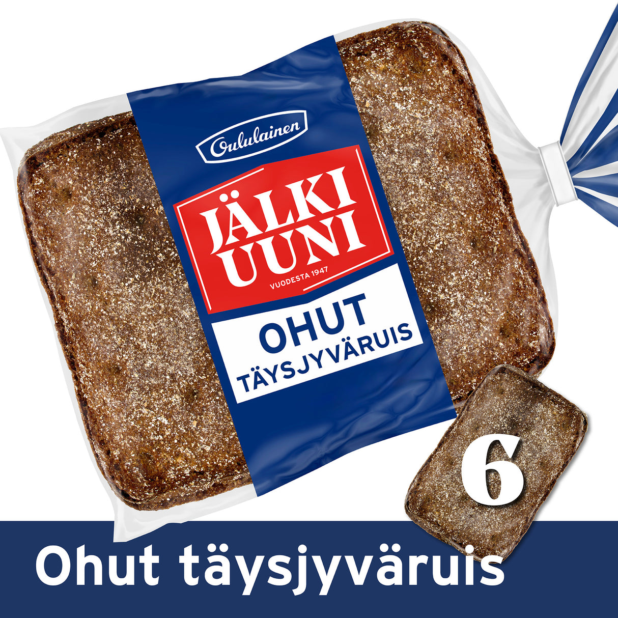 Oululainen Jälkiuuni Thin Whole grain rye 6pcs 240g, whole grain rye bread