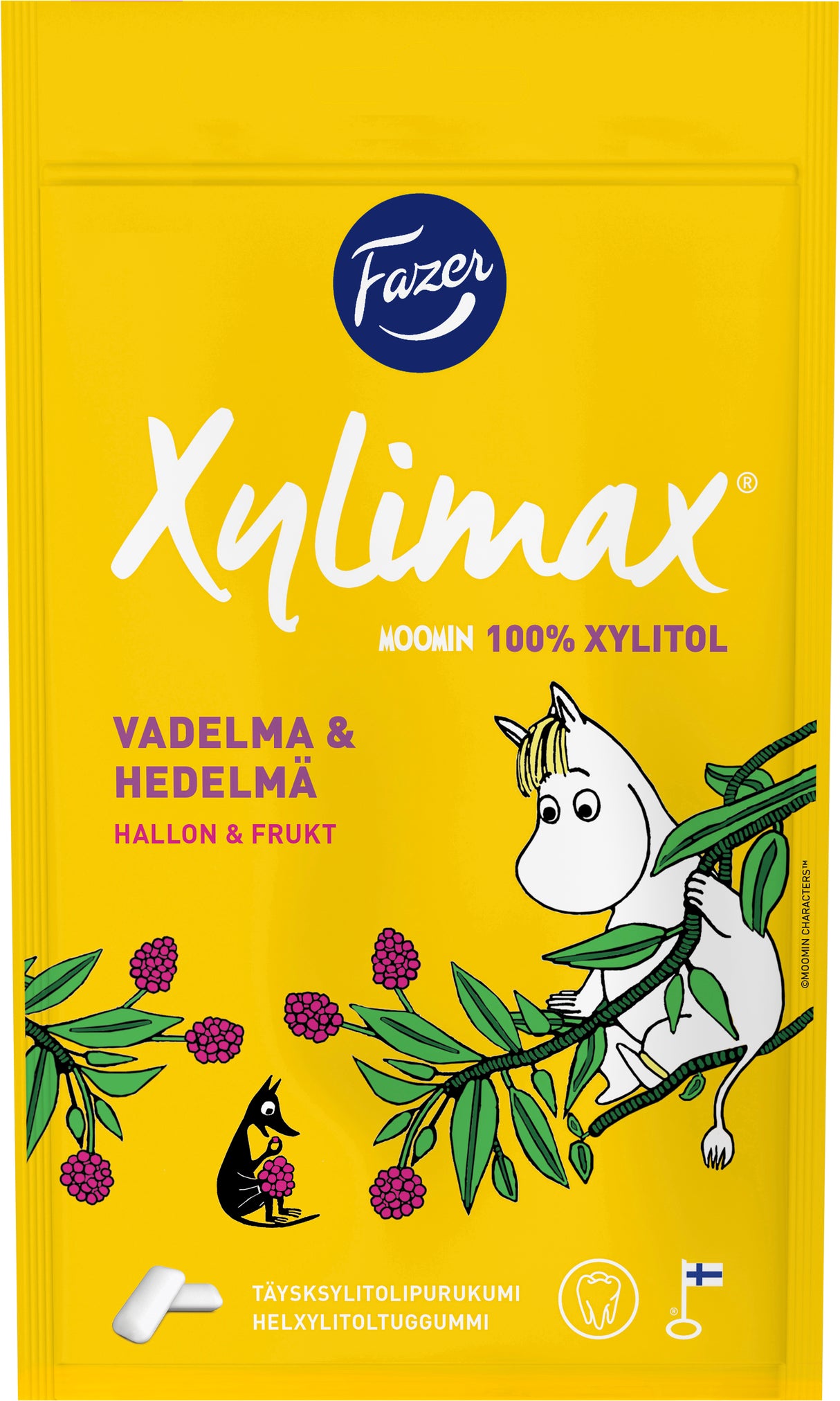 Fazer Xylimax Moomin Raspberry and fruit flavoured full xylitol chewing gum 100g