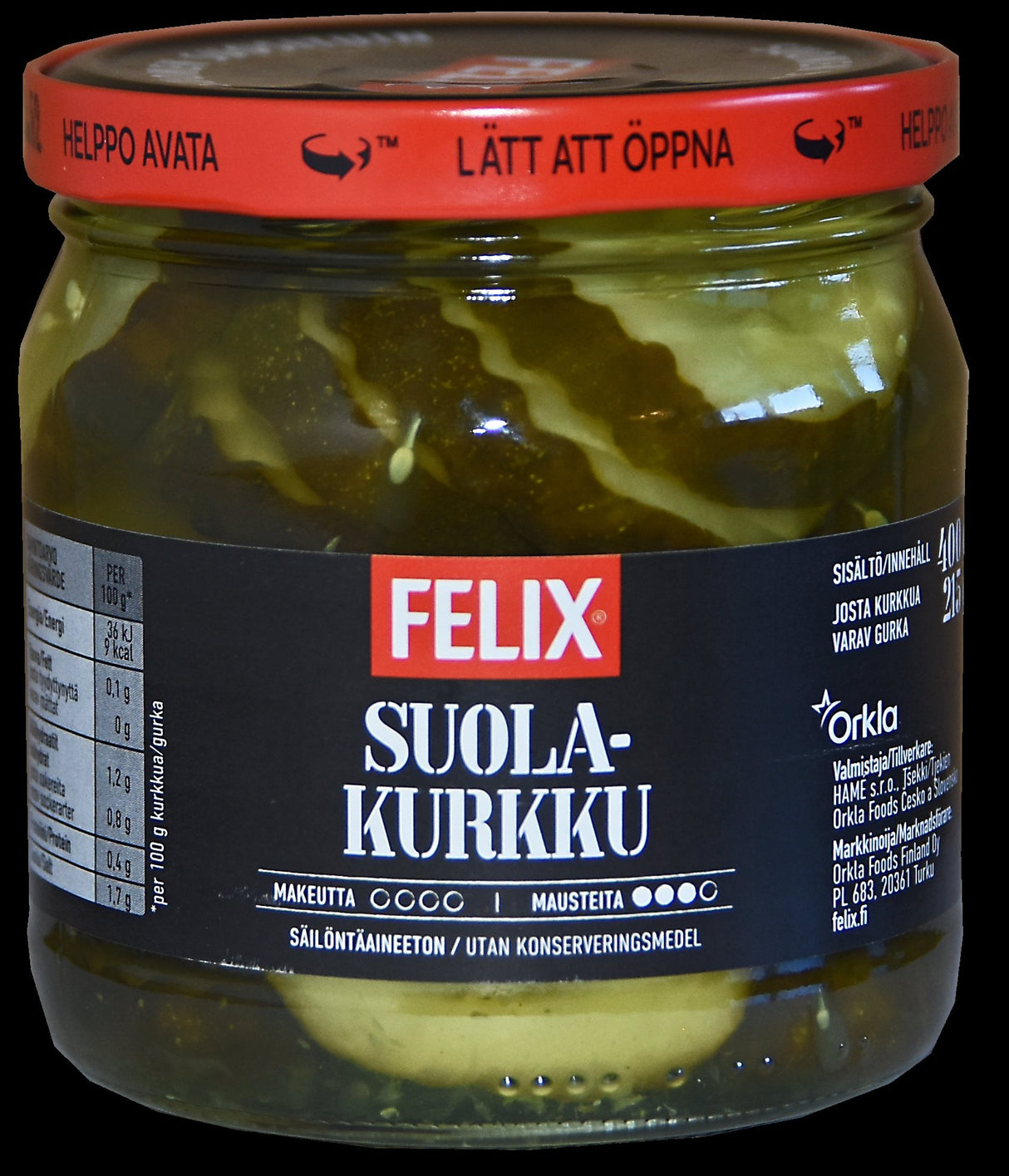 Felix suolakurkku viipaloituja kurkkuja suolamausteliemessä 400/215g