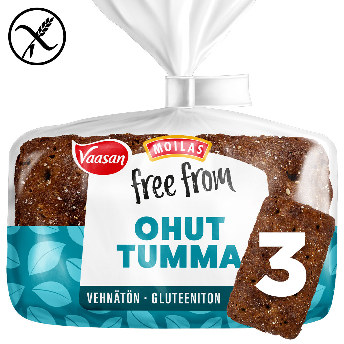 Vaasan Moilas Free From Ohut Tumma 150 g 3 kpl gluteeniton tattaripalaleipä