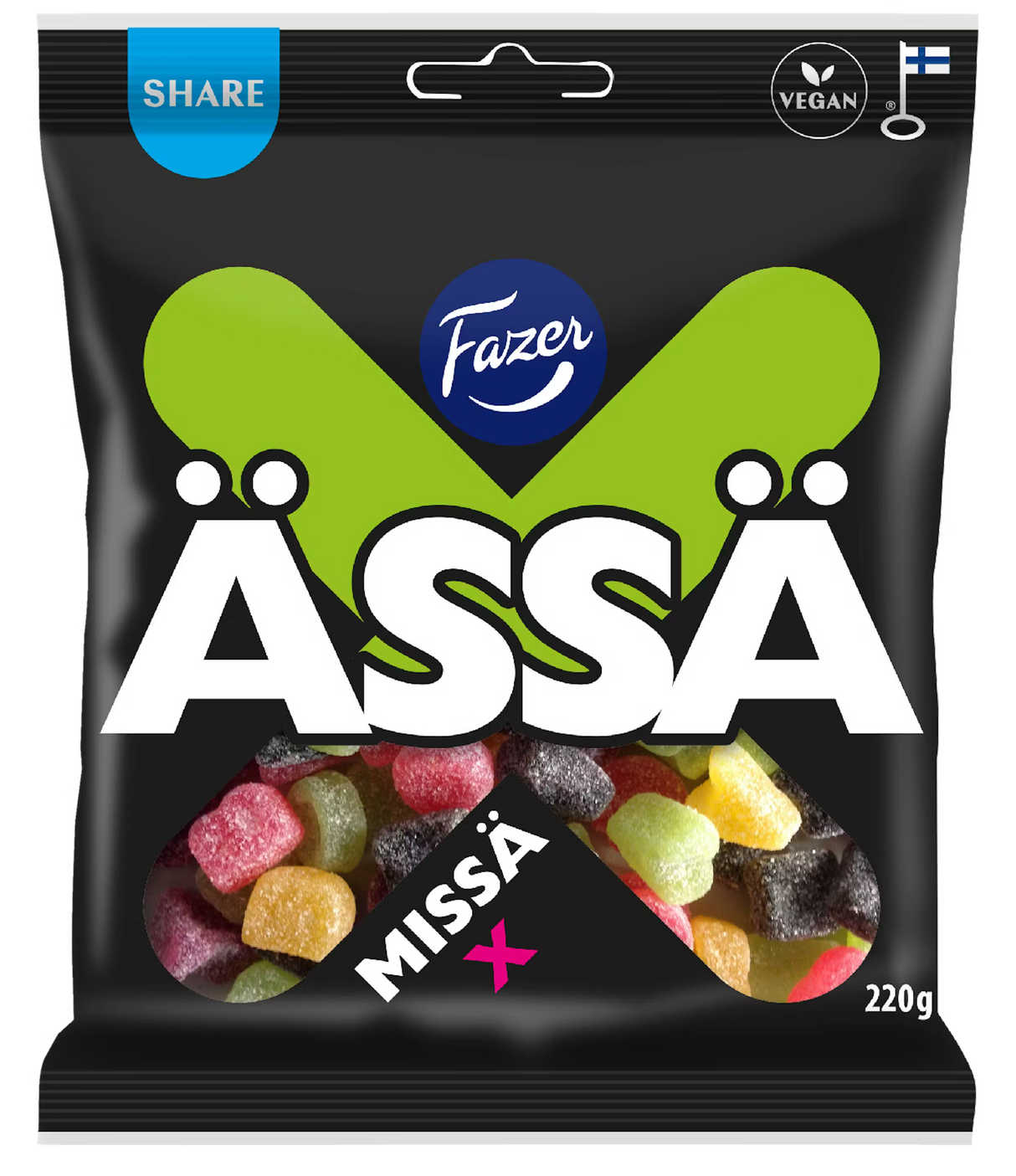 Fazer Ässä Where X tart fruit and licorice candy bag 220g
