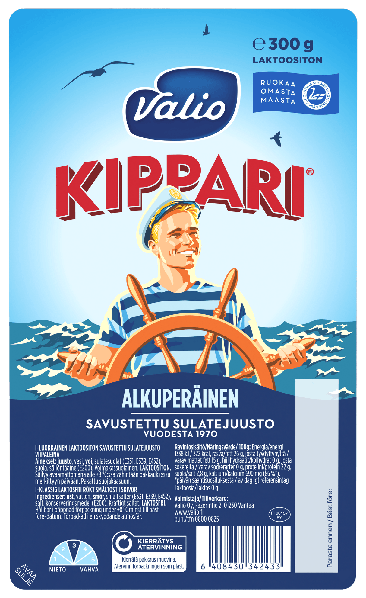 Valio Kippari® smoked processed cheese slices lactose free e300 g