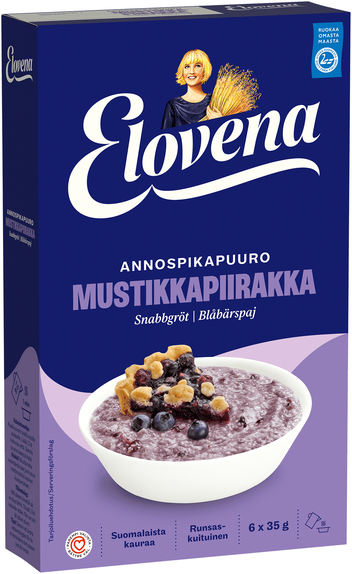 Elovena 210g blueberry pie flavour instant oatmeal 
