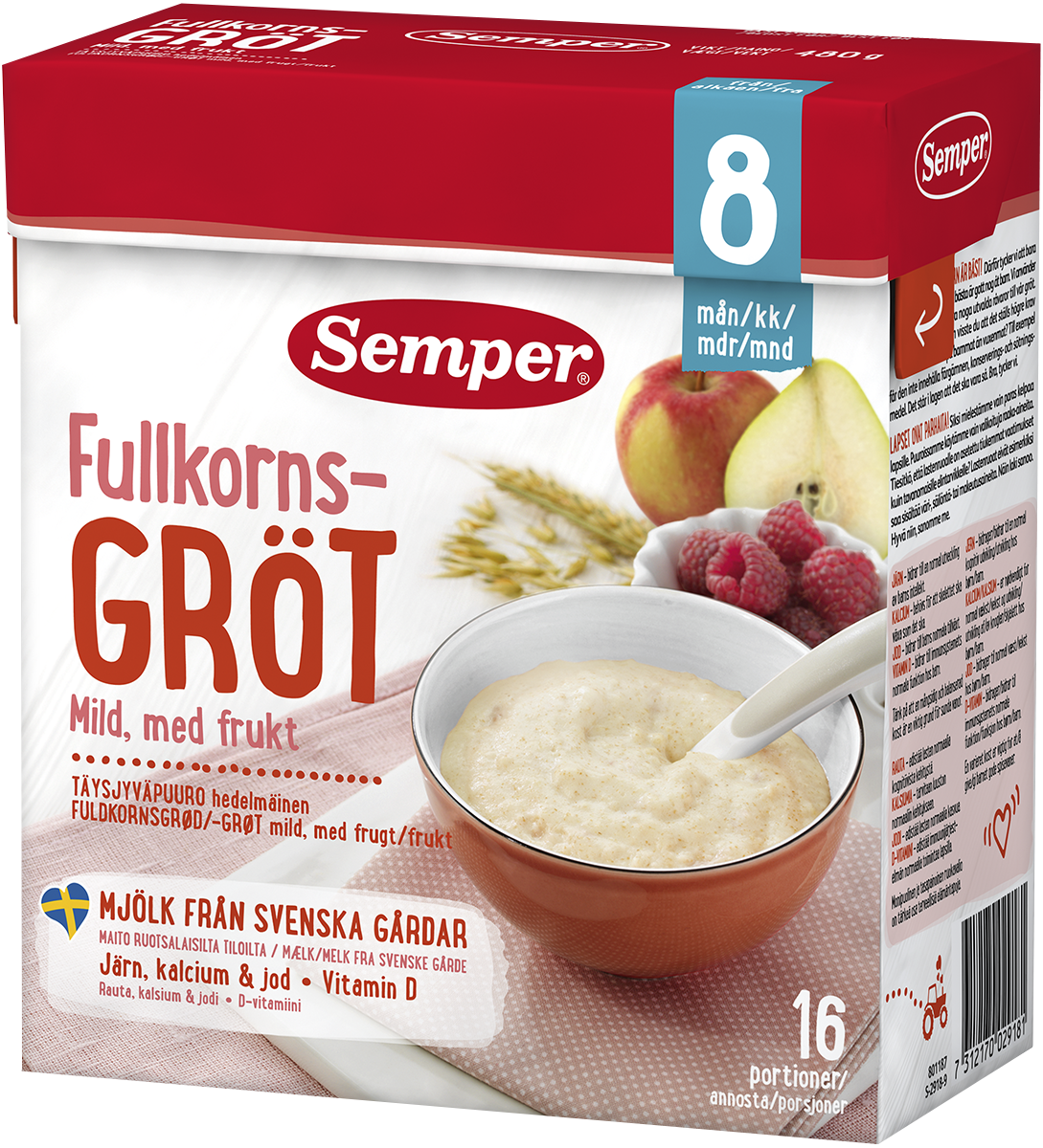 Semper Fullkornsgröt mild, med frukt 480g från 8 månader