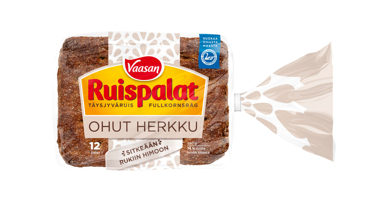 Vaasan Ruispalat Ohut Herkku 390 g 12 kpl täysjyväruisleipä