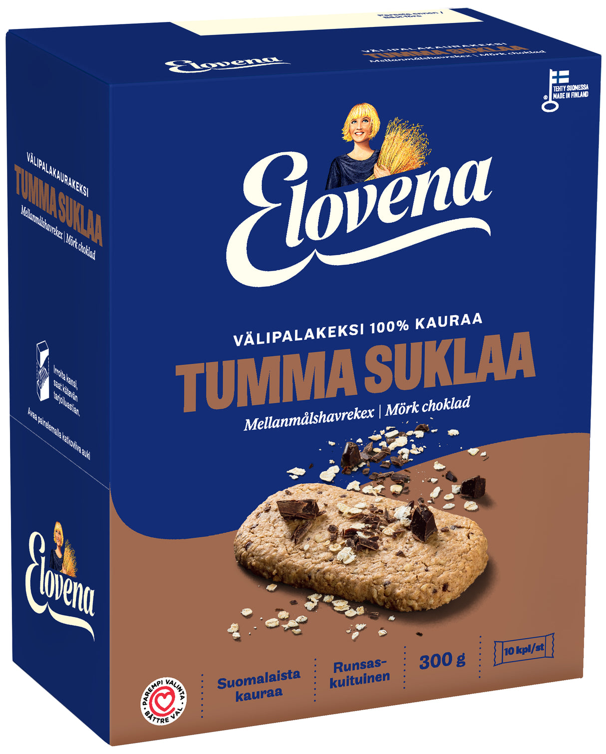 Elovena 10x30g tumma suklaa täysjyvä välipalakeksi 100% kauraa